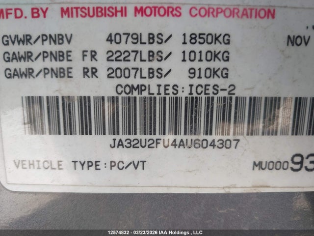 Продаж на аукціоні авто 2010 Mitsubishi Lancer Es/es Sport, vin: JA32U2FU4AU604307, номер лоту: 12574832