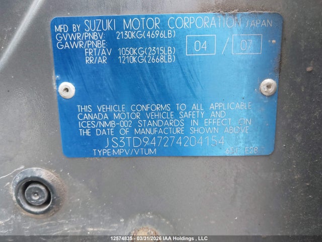 Продаж на аукціоні авто 2007 Suzuki Grand Vitara Luxury, vin: JS3TD947274204154, номер лоту: 12574835