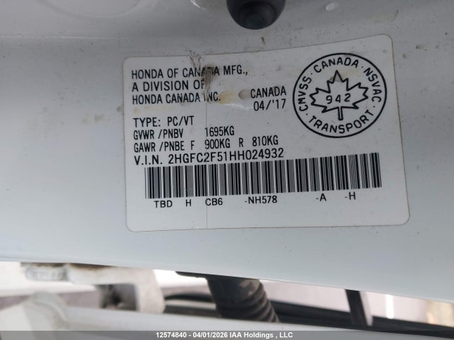 Aukcja sprzedaży 2017 Honda Civic, vin: 2HGFC2F51HH024932, numer aukcji: 12574840