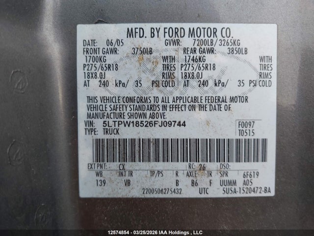 Продажа на аукционе авто 2006 Lincoln Mark Lt, vin: 5LTPW18526FJ09744, номер лота: 12574854