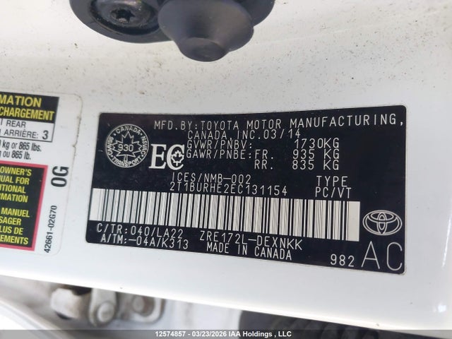 2014 Toyota Corolla L/le/le Pls/prm/s/s Pls მანქანა იყიდება აუქციონზე, vin: 2T1BURHE2EC131154, აუქციონის ნომერი: 12574857