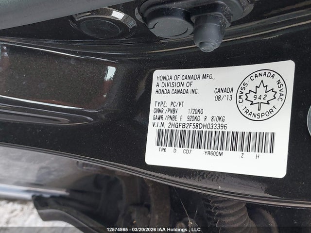 Aukcja sprzedaży 2013 Honda Civic Ex, vin: 2HGFB2F58DH033396, numer aukcji: 12574865