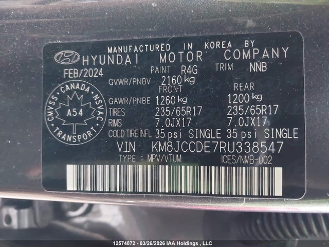 2024 Hyundai Tucson Trend Awd მანქანა იყიდება აუქციონზე, vin: KM8JCCDE7RU338547, აუქციონის ნომერი: 12574872