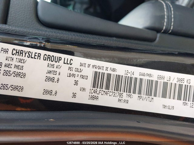 12574888 :رقم المزاد ، 1C4RJFCM4FC731785 vin ، 2015 Jeep Grand Cherokee Overland مزاد بيع