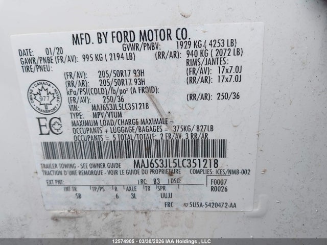 MAJ6S3JL5LC351218 Ford Ecosport Ses