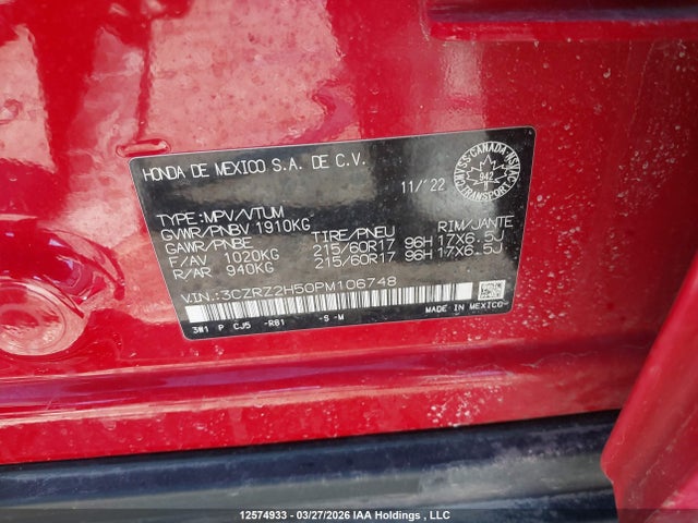 3CZRZ2H50PM106748 Honda HR-V