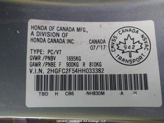 Aukcja sprzedaży 2017 Honda Civic Lx, vin: 2HGFC2F54HH033382, numer aukcji: 12574937