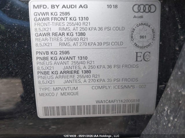 WA1C4AFY1K2006816 Audi Sq5 Prestige