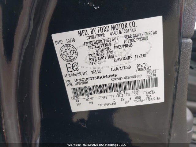 Продаж на аукціоні авто 2011 Ford Escape Xlt Automatic, vin: 1FMCU0D76BKA63969, номер лоту: 12574940