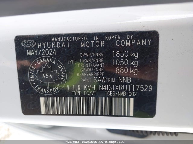 KMHLN4DJXRU117529 Hyundai Elantra Hybrid Luxury