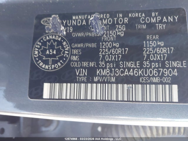 Продаж на аукціоні авто 2019 Hyundai Tucson Preferred, vin: KM8J3CA46KU067904, номер лоту: 12574966