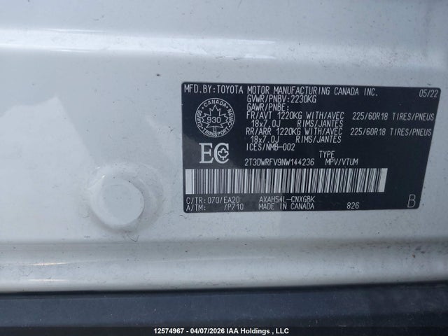 2T3DWRFV9NW144236 Toyota Rav4 Hybrid Limited
