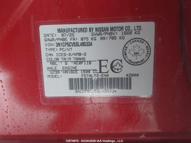 3N1CP5CV5SL495334 Nissan Kicks Play Sv