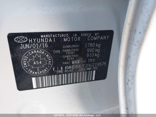 KMHD84LF2HU219575 Hyundai Elantra Se/value/limited