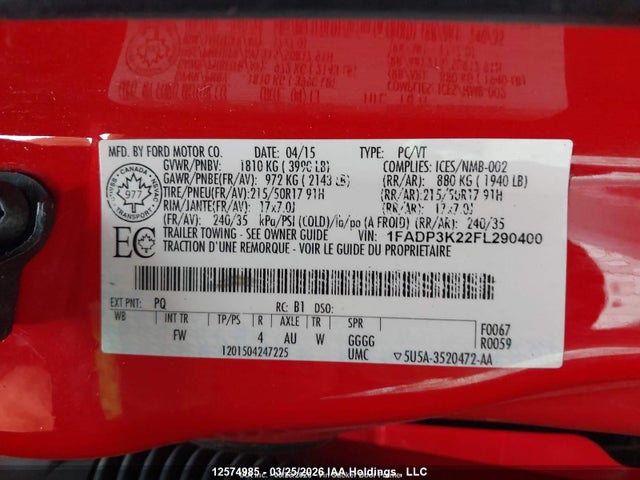 Продажа на аукционе авто 2015 Ford Focus Se, vin: 1FADP3K22FL290400, номер лота: 12574985