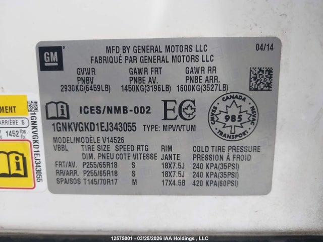 1GNKVGKD1EJ343055 Chevrolet Traverse