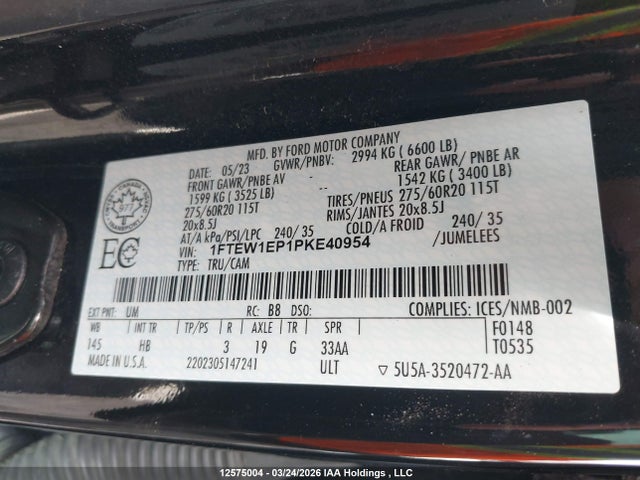 Продажа на аукционе авто 2023 Ford F150 Supercrew, vin: 1FTEW1EP1PKE40954, номер лота: 12575004