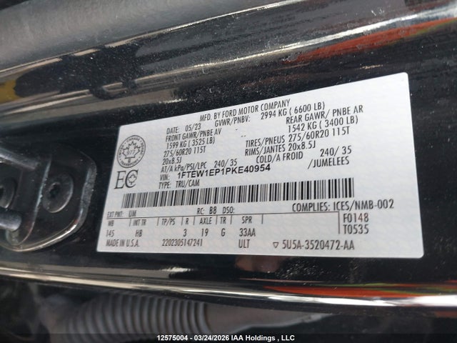 Продажа на аукционе авто 2023 Ford F150 Supercrew, vin: 1FTEW1EP1PKE40954, номер лота: 12575004
