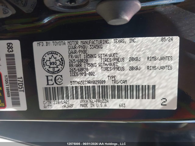 Продаж на аукціоні авто 2024 Toyota Tundra Crewmax Platinum/crewmax 1794, vin: 5TFNA5EC9RX029889, номер лоту: 12575005