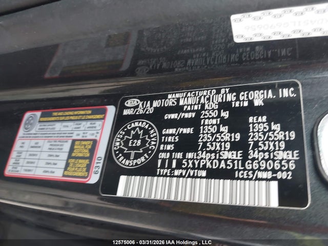 5XYPKDA51LG690656 KIA Sorento