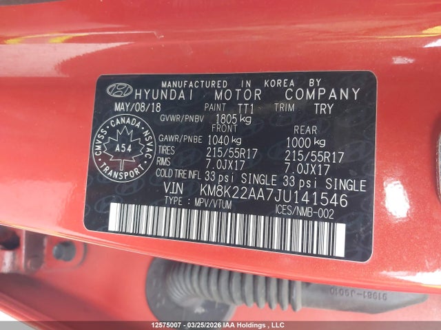 KM8K22AA7JU141546 Hyundai Kona 2.0l Preferred