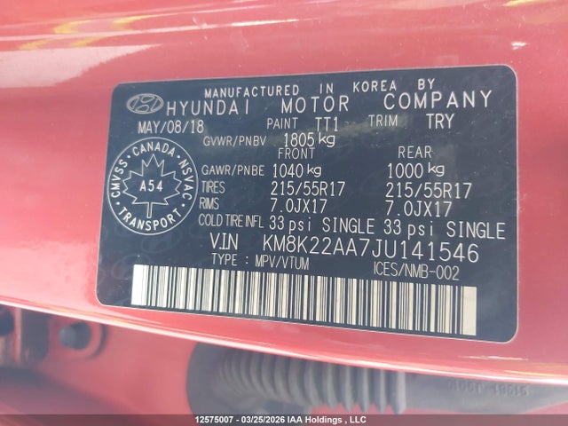 KM8K22AA7JU141546 Hyundai Kona 2.0l Preferred