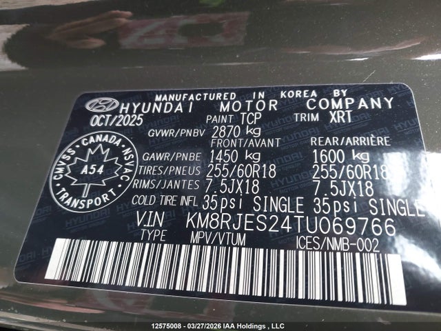 Aukcja sprzedaży 2026 Hyundai Palisade Xrt Pro, vin: KM8RJES24TU069766, numer aukcji: 12575008
