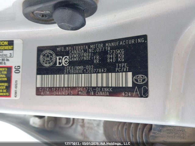 2T1BURHE1JC077842 Toyota Corolla L/le/xle/se/xse