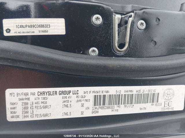 Продаж на аукціоні авто 2012 Jeep Patriot Sport/north, vin: 1C4NJPAB9CD686323, номер лоту: 12505736