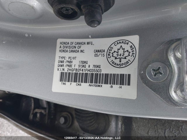 Продаж на аукціоні авто 2015 Honda Civic Lx, vin: 2HGFB2F41FH035503, номер лоту: 12565417