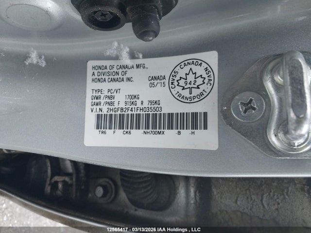 Продаж на аукціоні авто 2015 Honda Civic Lx, vin: 2HGFB2F41FH035503, номер лоту: 12565417