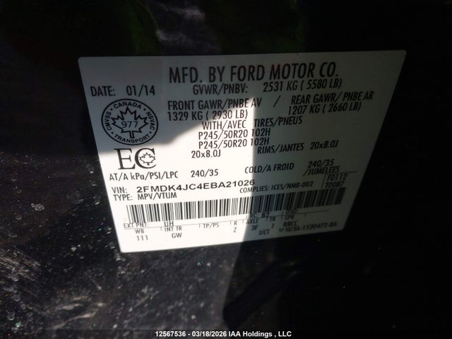 2014 Ford Edge Sel მანქანა იყიდება აუქციონზე, vin: 2FMDK4JC4EBA21026, აუქციონის ნომერი: 12567536