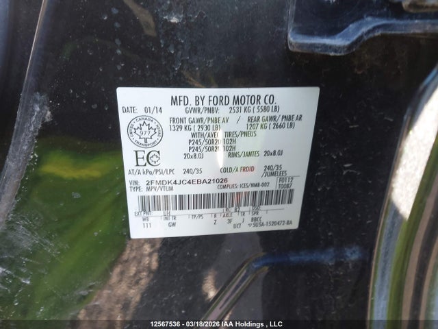 2014 Ford Edge Sel მანქანა იყიდება აუქციონზე, vin: 2FMDK4JC4EBA21026, აუქციონის ნომერი: 12567536