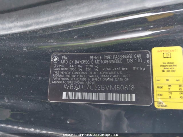 Aukcja sprzedaży 2011 Bmw 128i, vin: WBAUL7C52BVM80618, numer aukcji: 12565313