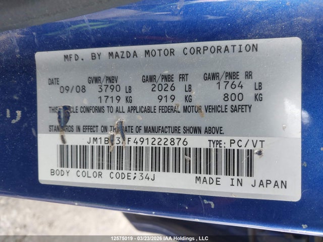 Aukcja sprzedaży 2009 Mazda 3 I, vin: JM1BK32F491222876, numer aukcji: 12575019