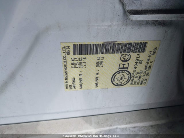 Aukcja sprzedaży 2014 Nissan Maxima Sv, vin: 1N4AA5AP5EC494913, numer aukcji: 12575030