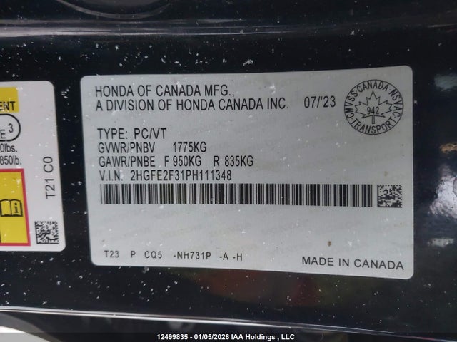 Aukcja sprzedaży 2023 Honda Civic Ex 4dr, vin: 2HGFE2F31PH111348, numer aukcji: 12499835