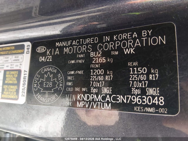 KNDPMCAC3N7963048 KIA Sportage