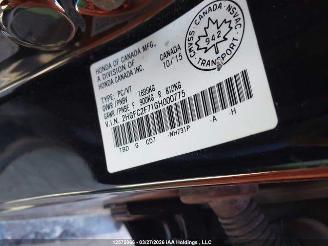 Продажа на аукционе авто 2016 Honda Civic, vin: 2HGFC2F71GH000775, номер лота: 12575066