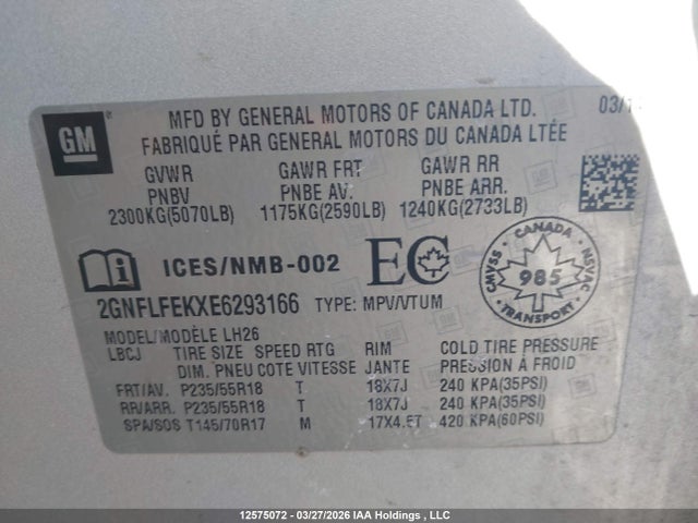 Aukcja sprzedaży 2014 Chevrolet Equinox Lt, vin: 2GNFLFEKXE6293166, numer aukcji: 12575072