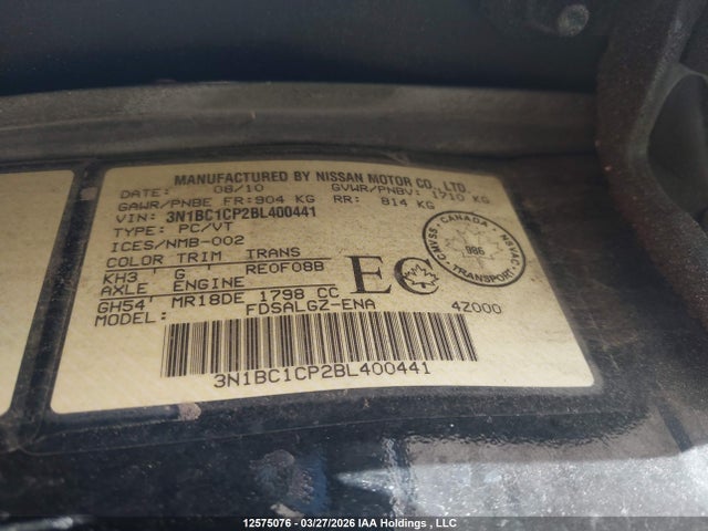 Продажа на аукционе авто 2011 Nissan Versa S/sl, vin: 3N1BC1CP2BL400441, номер лота: 12575076