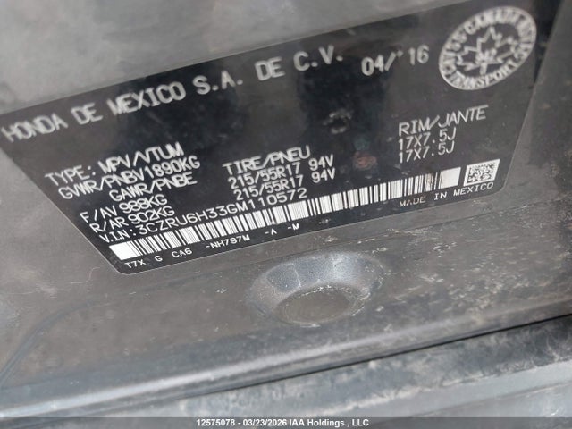 3CZRU6H33GM110572 Honda HR-V LX