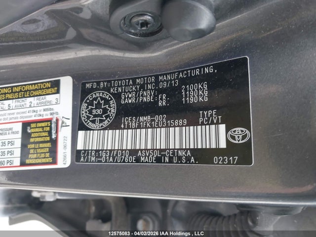 4T1BF1FK1EU315889 Toyota Camry L/se/le/xle