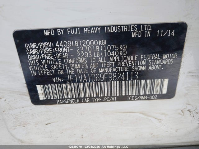 Продажа на аукционе авто 2015 Subaru Wrx Sport Package, vin: JF1VA1D69F9824113, номер лота: 12529079