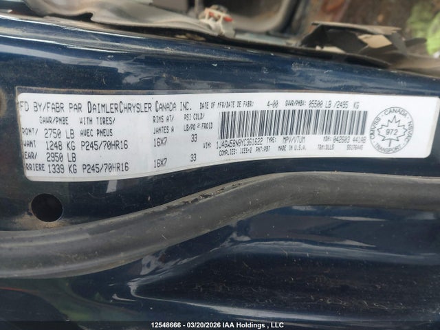 2000 Jeep Grand Cherokee Limited მანქანა იყიდება აუქციონზე, vin: 1J4GW58N8YC361622, აუქციონის ნომერი: 12548666