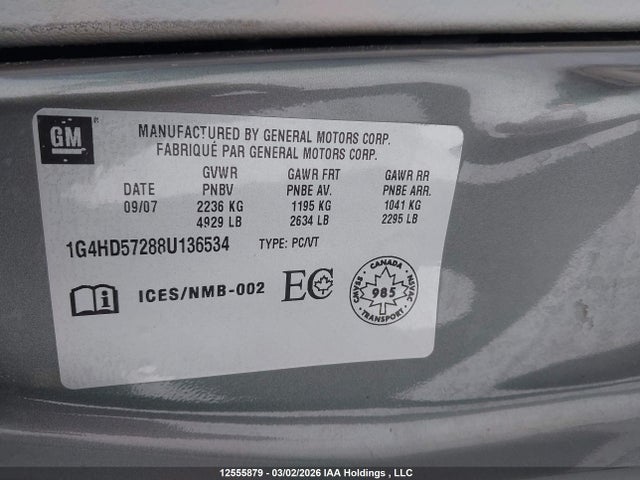 Aukcja sprzedaży 2008 Buick Lucerne Cxl, vin: 1G4HD57288U136534, numer aukcji: 12555879