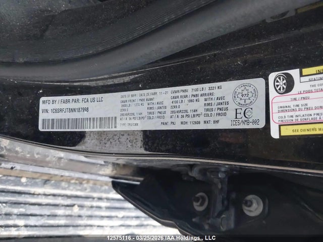 Продажа на аукционе авто 2022 Dodge Ram, vin: 1C6SRFJT8NN187998, номер лота: 12575116