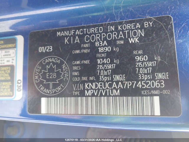 Aukcja sprzedaży 2023 Kia Seltos Ex, vin: KNDEUCAA7P7452063, numer aukcji: 12575119