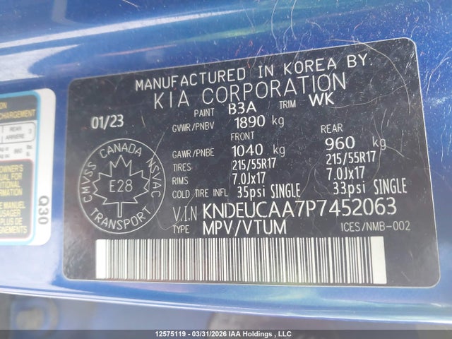 Aukcja sprzedaży 2023 Kia Seltos Ex, vin: KNDEUCAA7P7452063, numer aukcji: 12575119