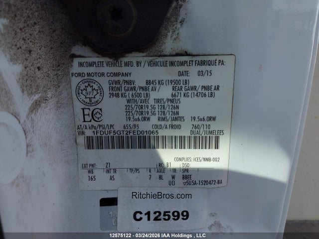 Продаж на аукціоні авто 2015 Ford F550 Super Duty, vin: 1FDUF5GT2FED01065, номер лоту: 12575122